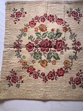 Vtg Belgian Tapestry Pillow Cover Double Sided Rose Floral Cushion Case 21"x23"